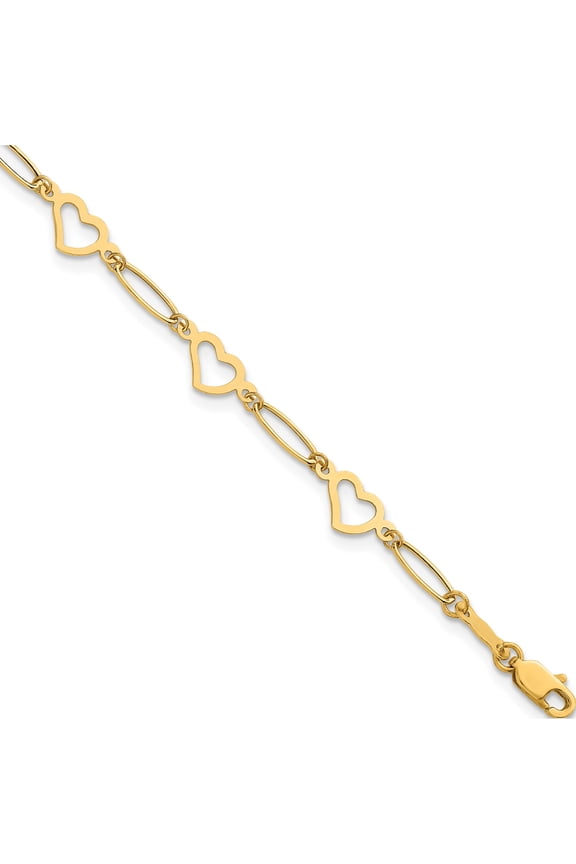 Luxe Polished Delicate 14k Polished Oval Links and Open Hearts 7.5 inch Bracelet Sleek Flawless Lustrous