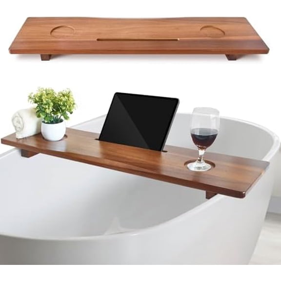 Luxe Premium Acacia Wood Bathtub Tray Caddy with Adjustable Legs, 35x9 Inch Large Wooden Bath Tub Board, Anti-Tipping Bath Shelf Over Tub, Bathtub Accessories$$Home Decor, Kitchen, & Other