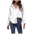 thumbnail image 1 of Luxe Satin-Effect Shirt for Women, Long Sleeve Solid Color Blouse with Imitation Silk Fabric, Elegant Loose Fit Top for Office & Evening Wear,White XL, 1 of 5