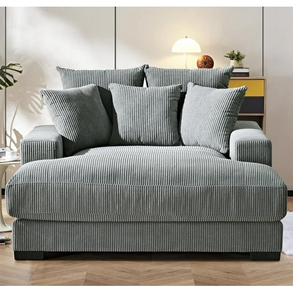 US Pride Furniture Corduroy Luxurious Chaise Lounge Sofa, Gray
