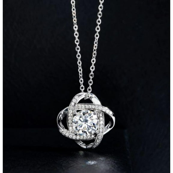 Luxe Sparkling Love Knot Pendant Necklace 925 Sterling Silver 14K Rose Gold Over CZ Diamond For Women