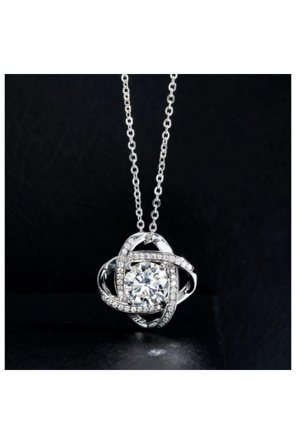 Sparkling Love Knot Pendant Necklace 925 Sterling Silver 14K Rose Gold Over CZ Diamond For Women