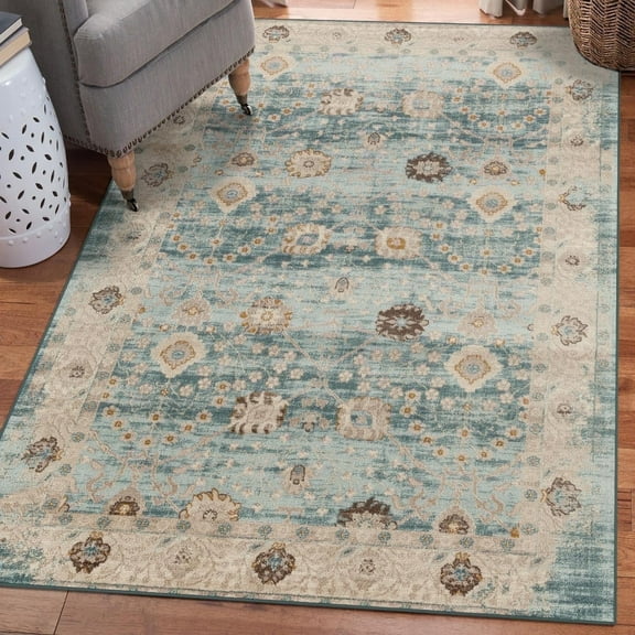 Luxe Weaver Floral Distressed Blue 8x10 Vintage Living Room Area Rug
