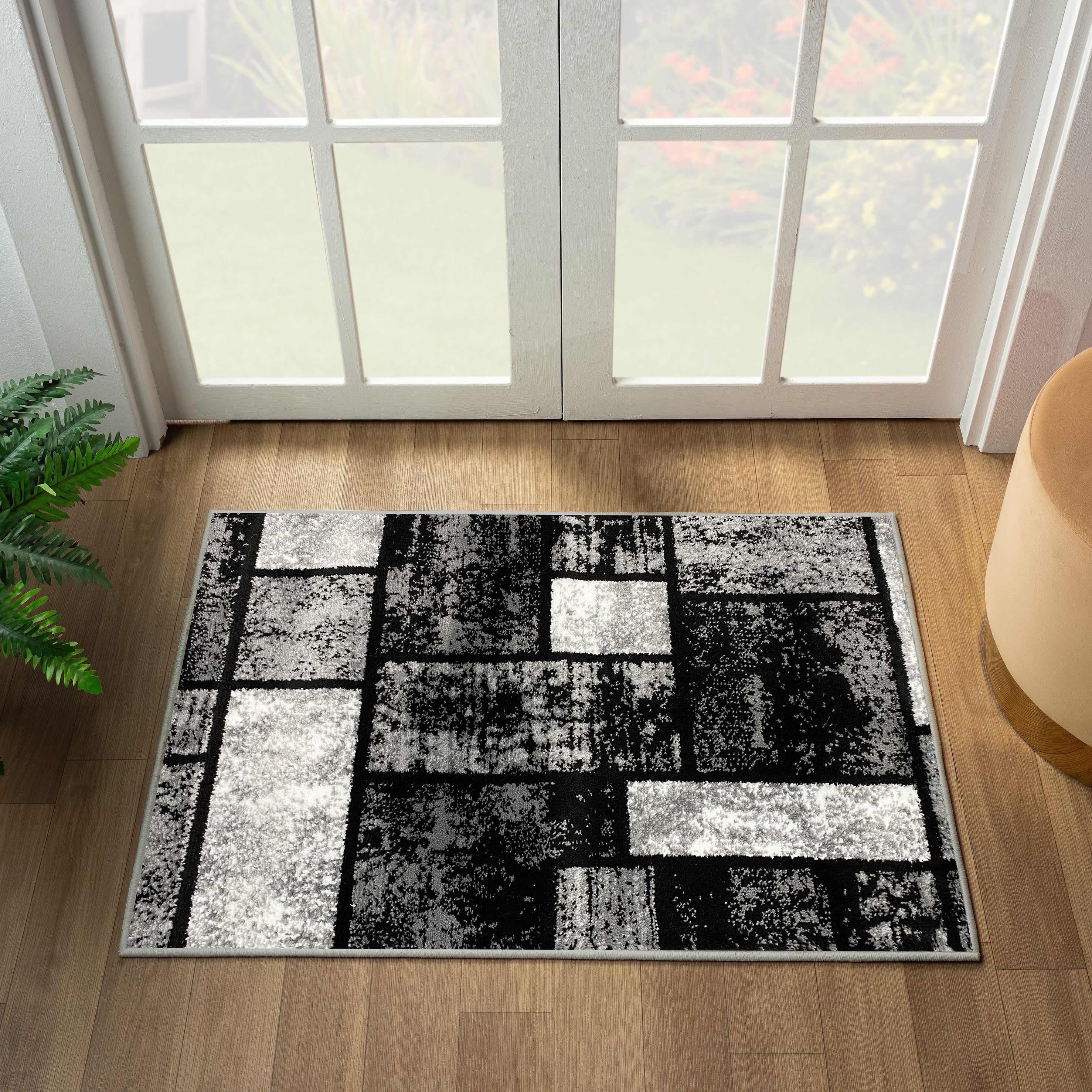 Gray and Black Geometric Modern Synthetic Area Rug