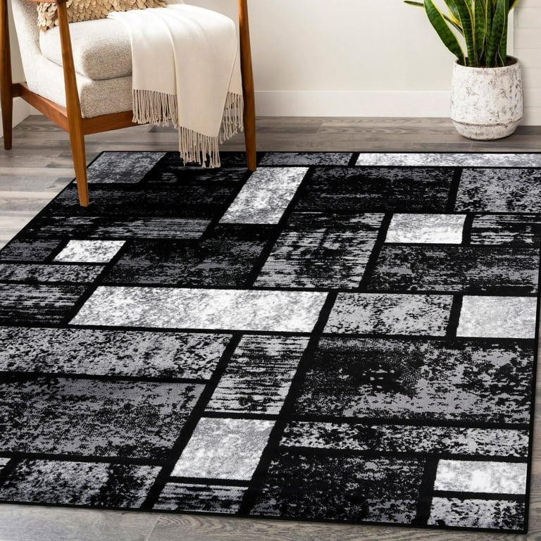Black Carbon Fiber Texture Patterned Rug, Realistic Carbon