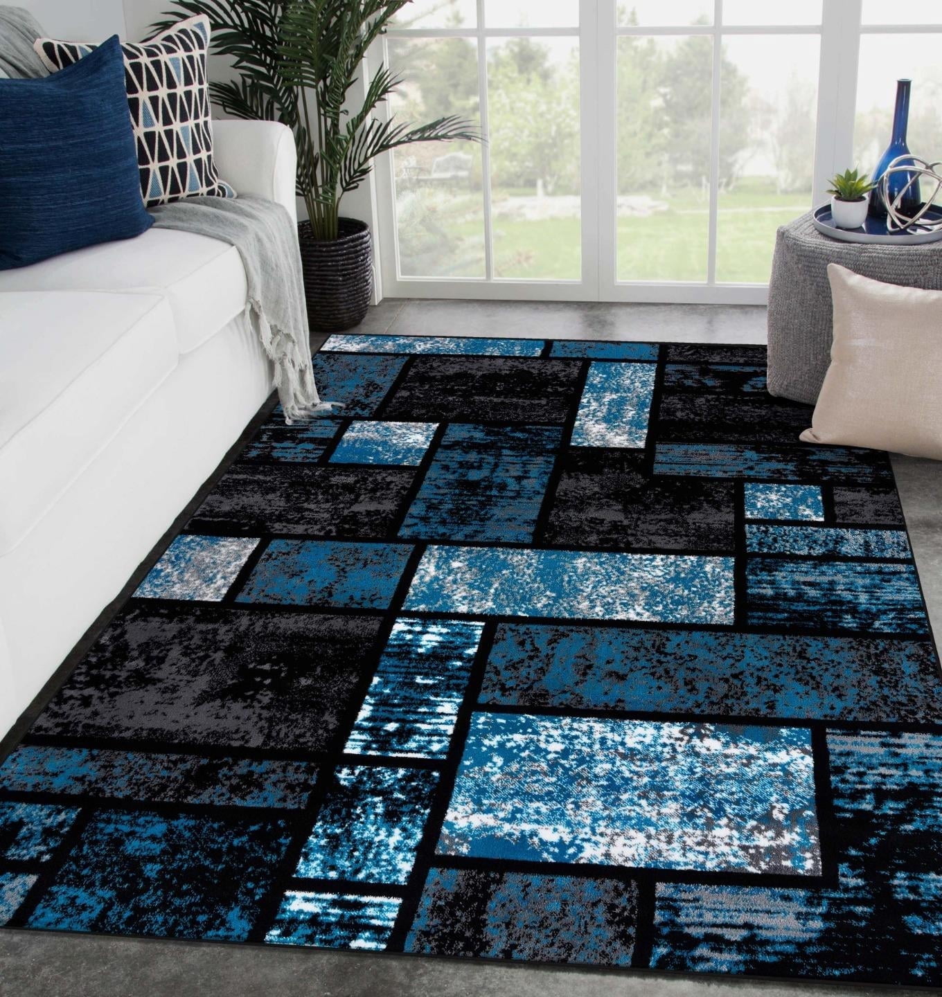 Turquoise Geometric Squares 5x7 Modern Colorblock Area Rug