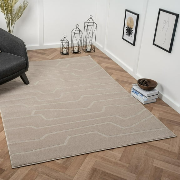 Luxe Weavers Abstract Area Rug Taupe 5x7 Geometric Carpet with High Low Pattern