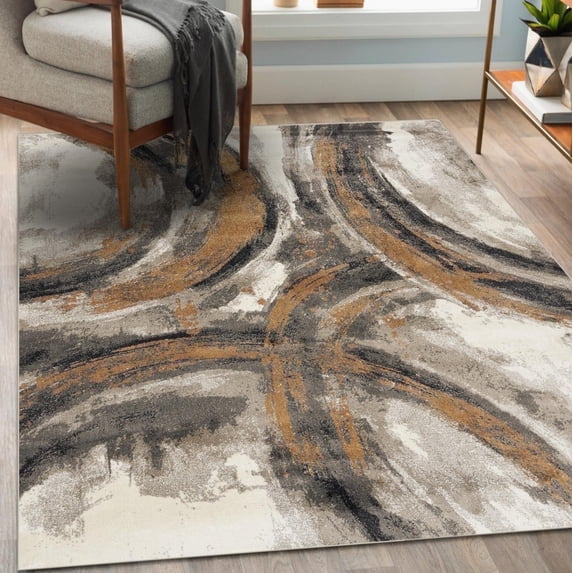 Luxe Weavers Abstract Beige 9x12 Area Rug Modern Geometric Carpet