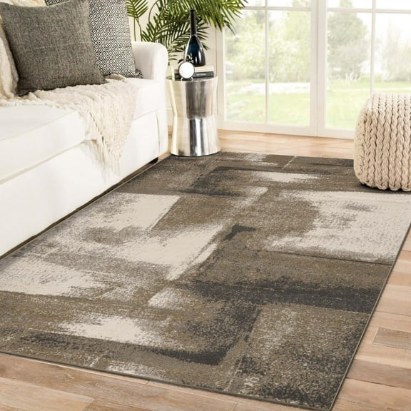 Luxe Weavers Abstract Brushstrokes Area Rug Beige 5x7, Soft Accent Carpet