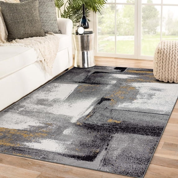 Luxe Weavers Abstract Brushstrokes Area Rug Gray 4x5, Soft Accent Carpet