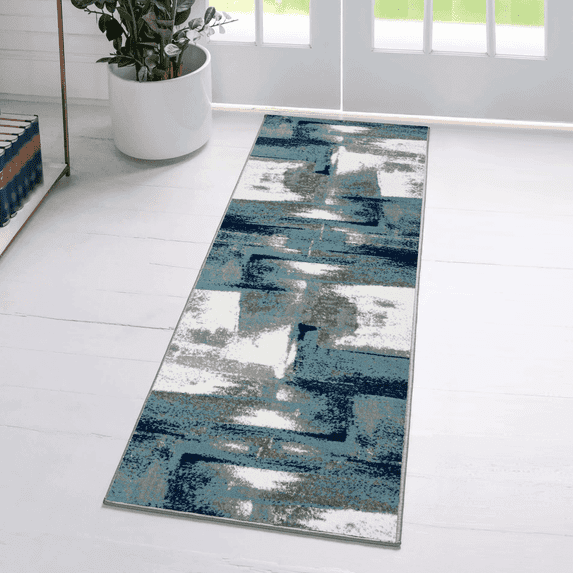 Luxe Weavers Abstract Brushstrokes Area Rug Light Blue 2x7, Soft Accent Carpet