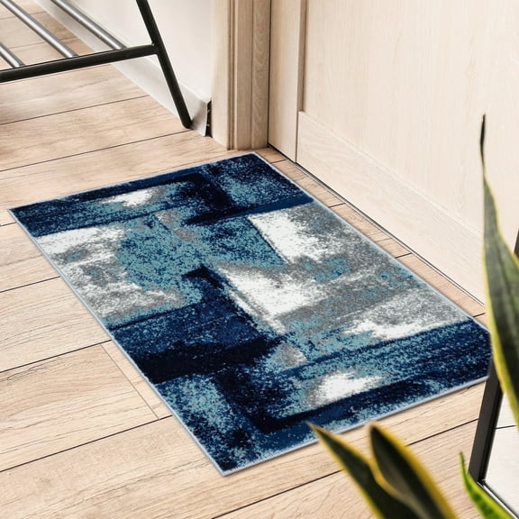 Luxe Weavers Abstract Brushstrokes Area Rug Navy 2x3, Soft Accent Carpet