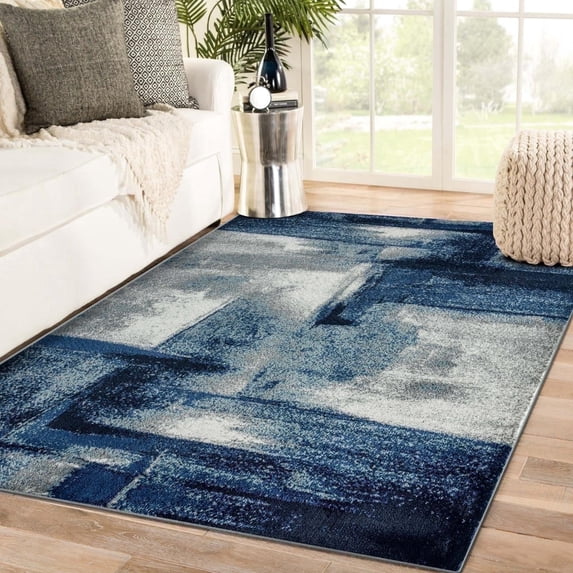 Luxe Weavers Abstract Brushstrokes Area Rug Navy 9x12, Soft Accent Carpet