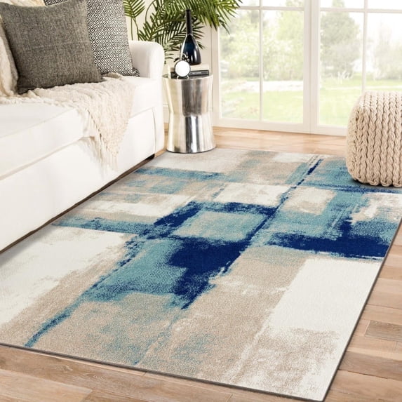 Luxe Weavers Abstract Geometric Ivory 5x7 Area Rug, Modern Indoor Carpet