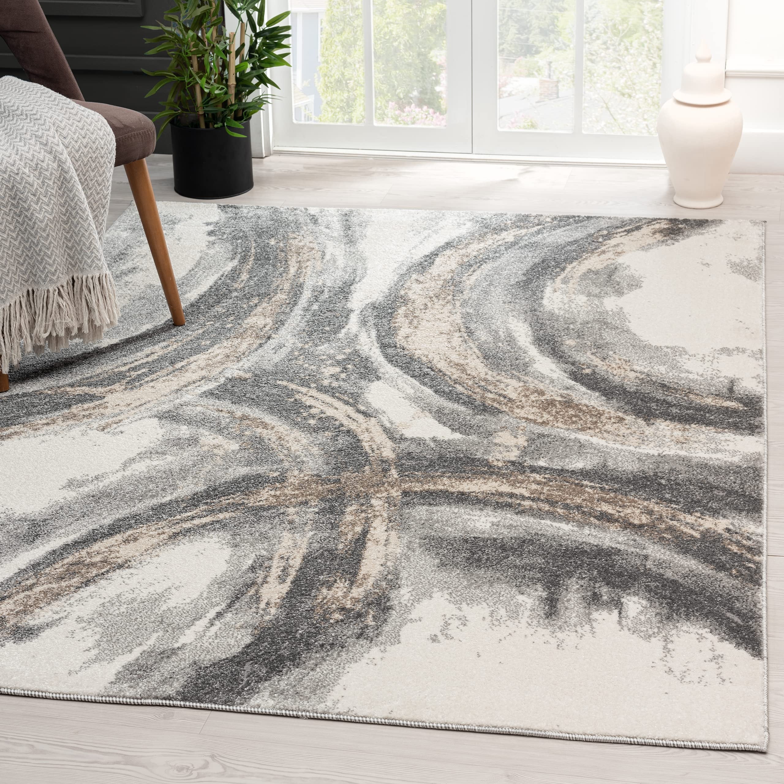 Gray Abstract Geometric Medium Pile Area Rug