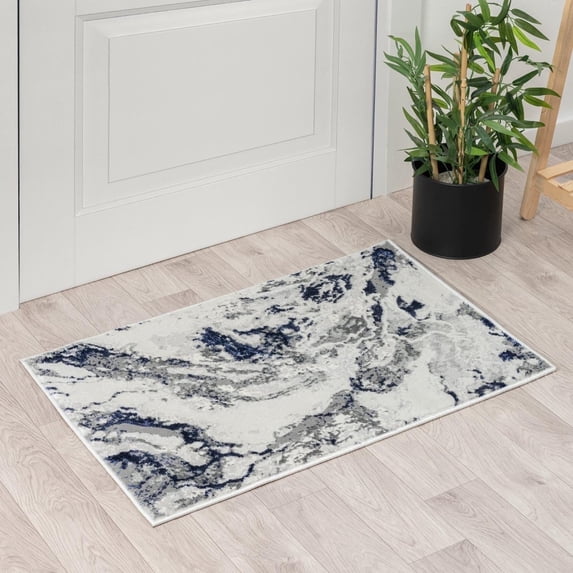 Luxe Weavers Abstract Marble Blue 2x3 Area Rug for Entryway