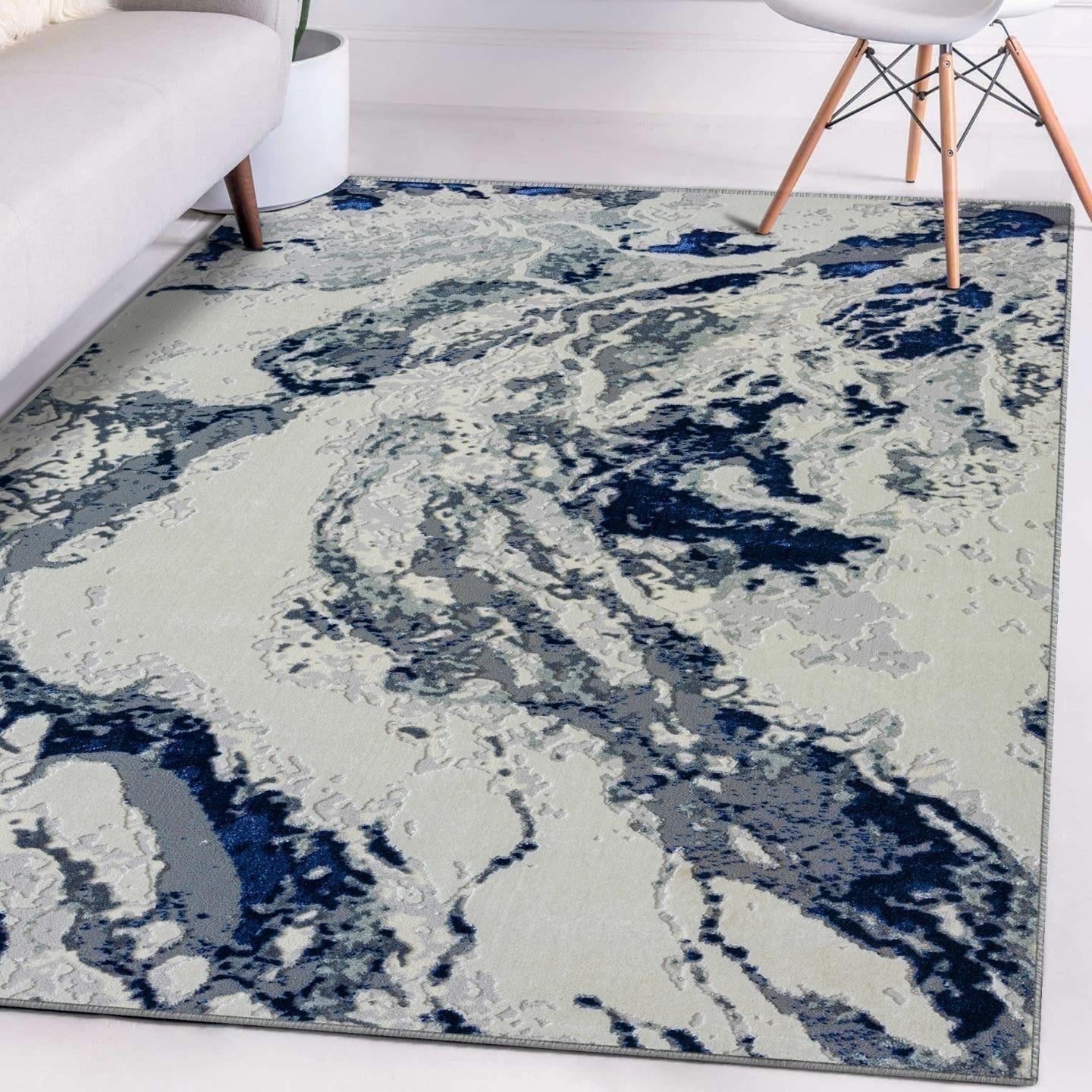 Luxe Weavers Abstract Marble Blue 8x10 Area Rug for Living Room and Bedroom