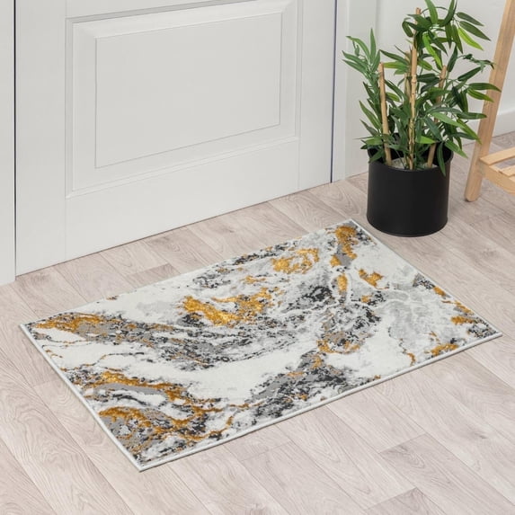 Luxe Weavers Abstract Marble Gold 2x3 Area Rug for Entryway