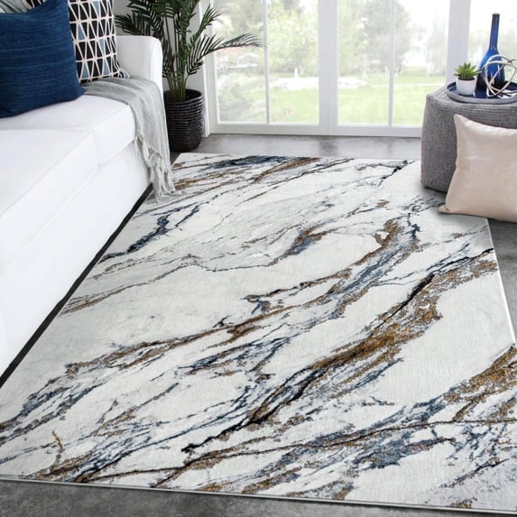 Luxe Weavers Abstract Marble Patterned Area Rug, Indoor Carpet for Living Rooms 4x5 - Blue