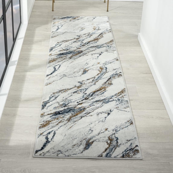 Luxe Weavers Abstract Marble Patterned Blue 2x7 Area Rug for Living Rooms