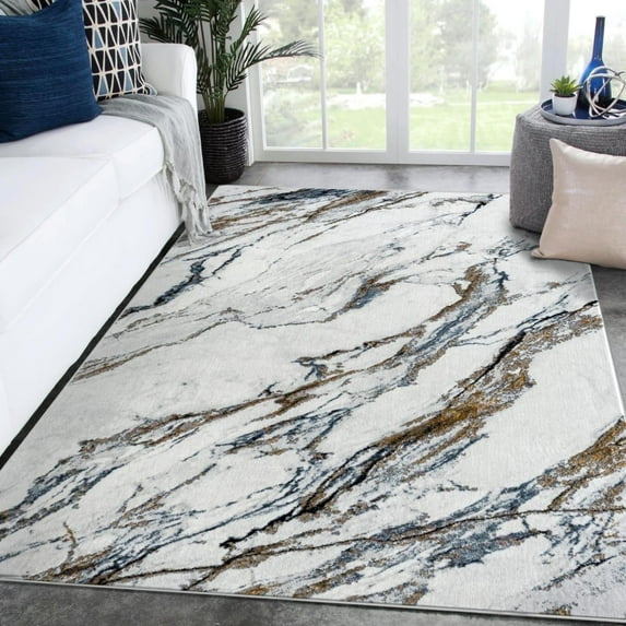 Luxe Weavers Abstract Marble Patterned Blue 8x10 Area Rug for Living Rooms