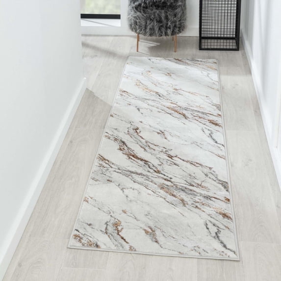 Luxe Weavers Abstract Marble Patterned Ivory 2x7 Area Rug for Living Rooms