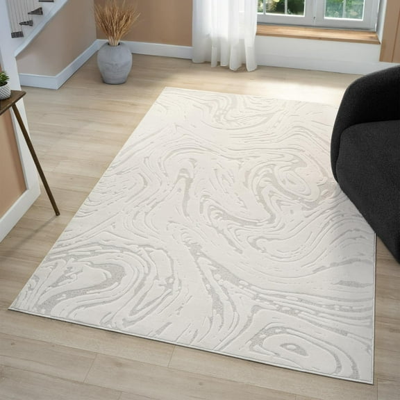 Luxe Weavers Abstract Marble Swirl Cream 5x7 Area Rug High Low Carpet