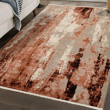 Luxe Weavers Abstract Modern Fringe Pink 5x7 Living Room Area Rug