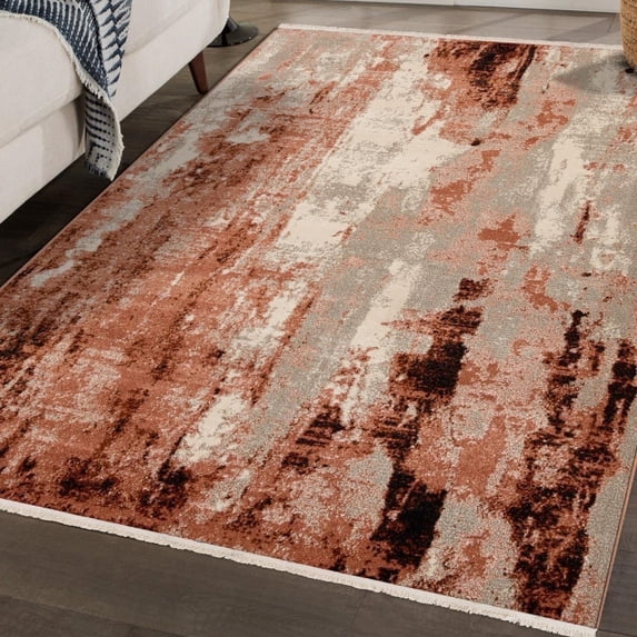 Luxe Weavers Abstract Modern Fringe Pink 8x10 Living Room Area Rug