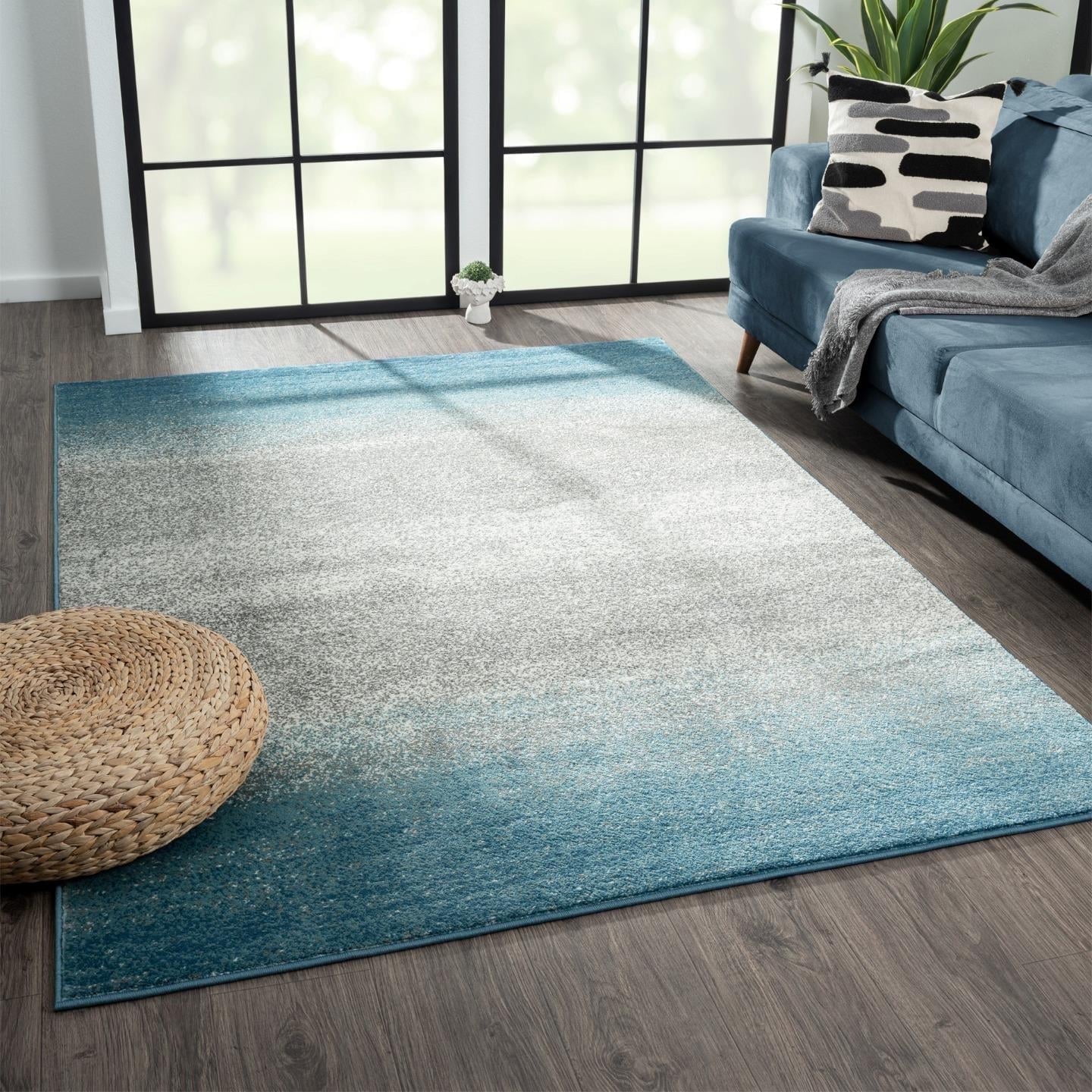 Coastal Blue and Gray Abstract 5' x 7' Synthetic Area Rug
