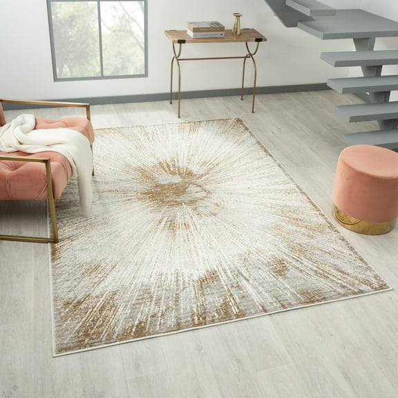 Luxe Weavers Abstract Spark Patterned Gold 4x5 Area Rug, Indoor Carpet with Medium Pile