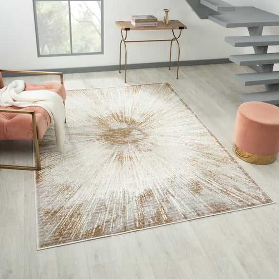 Luxe Weavers Abstract Spark Patterned Gold 6x9 Area Rug, Indoor Carpet with Medium Pile