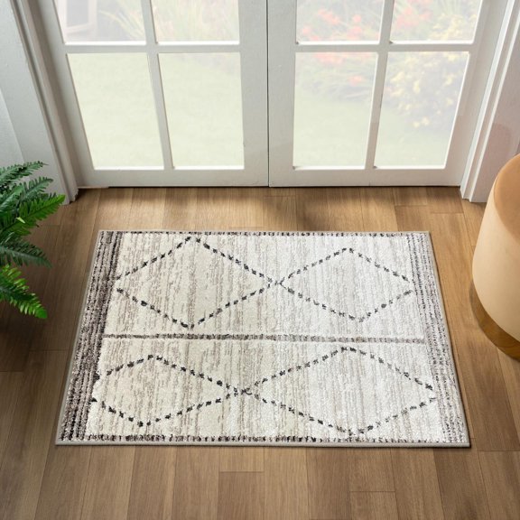 Luxe Weavers Argyle Diamond Pattern Ivory 2x3 Area Rug, Farmhouse Carpet