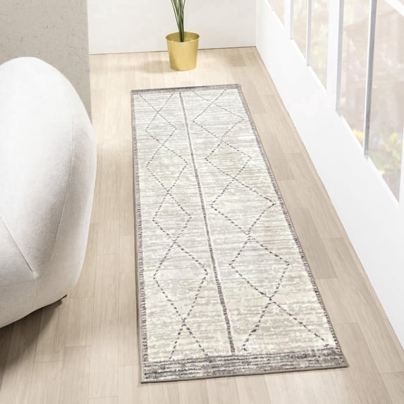 Luxe Weavers Argyle Diamond Pattern Ivory 2x7 Runner Rug, Farmhouse Carpet