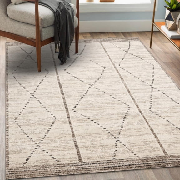 Luxe Weavers Argyle Diamond Pattern Ivory 4x5 Area Rug, Farmhouse Carpet