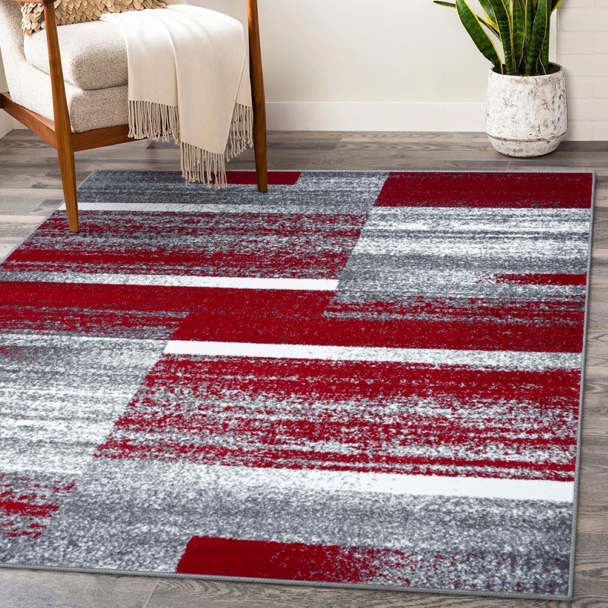 Red and Gray Geometric Synthetic Area Rug 4' x 5'