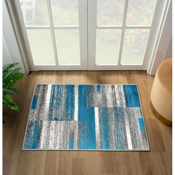 Luxe Weavers Art Deco Abstract Geometric Turquoise 2x3 Area Rug for Living Rooms