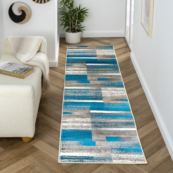 Luxe Weavers Art Deco Abstract Geometric Turquoise 2x7 Area Rug for Living Rooms