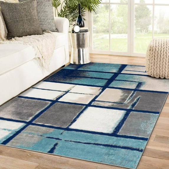 Luxe Weavers Art Deco Geometric Blue 4x5 Area Rug, Indoor Carpet