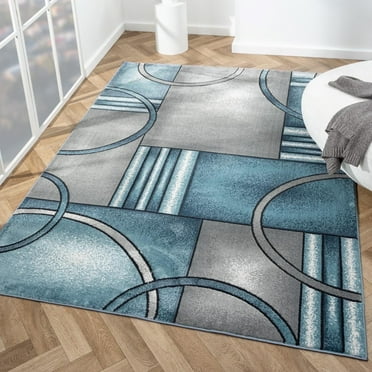 Luxe Weavers Art Deco Geometric Circle Blue 8x10 Area Rug for Living Rooms and Bedrooms
