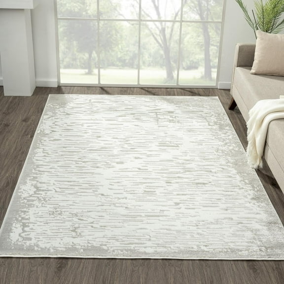 Luxe Weavers Artistic Textured Metallic Cream 4x5 Area Rug, Modern Carpet for Living Room