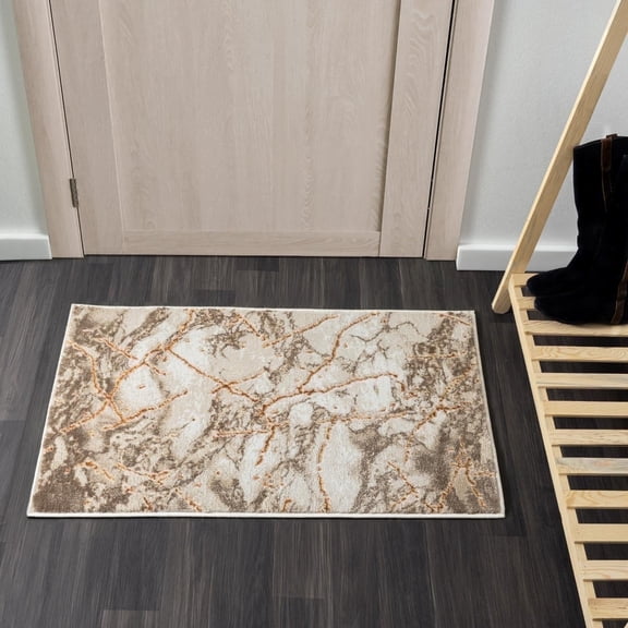 Luxe Weavers Beige 2x3 Marble Abstract Area Rug Gold, Stain-Resistant Carpet