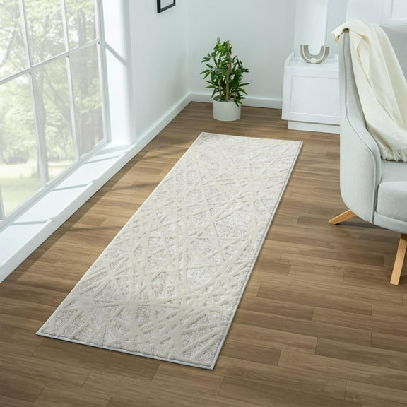 Luxe Weavers Beige 2x7 Geometric Abstract Lines Area Rug