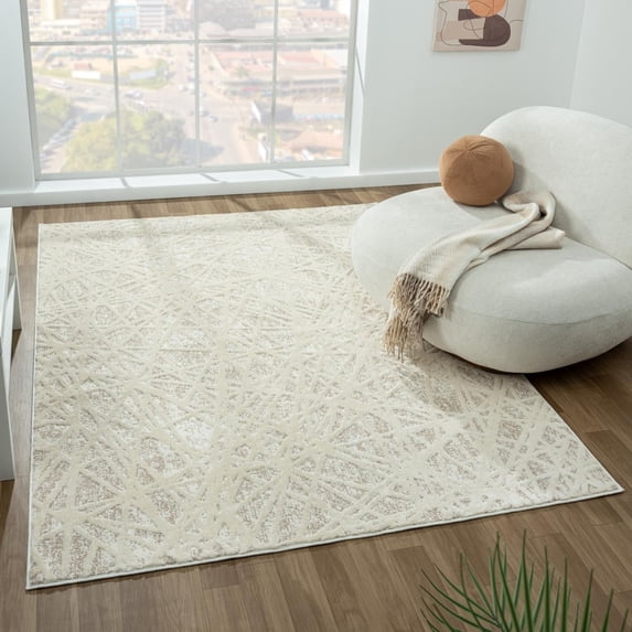 Luxe Weavers Beige 6x9 Geometric Abstract Lines Area Rug
