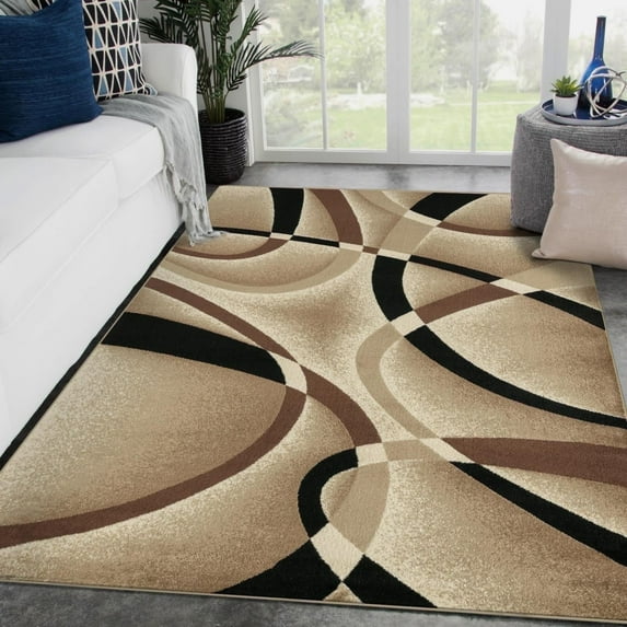 Luxe Weavers Beige Modern Abstract Area Rug 9x12 Geometric Living Room Carpet