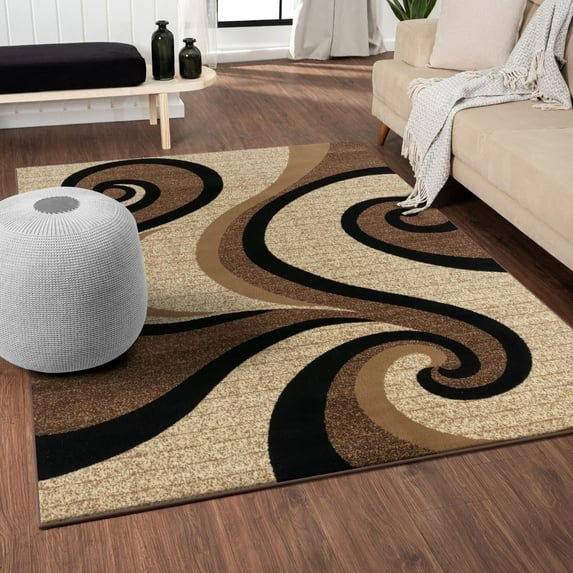 Luxe Weavers Beige Swirls Modern Abstract Area Rug Size 8x10