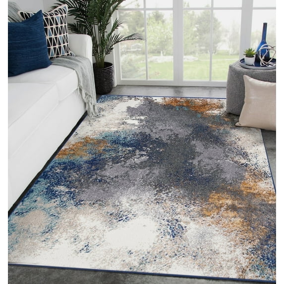 Luxe Weavers Beverly Collection 8445 Blue 4x5 Modern Abstract Area Rug