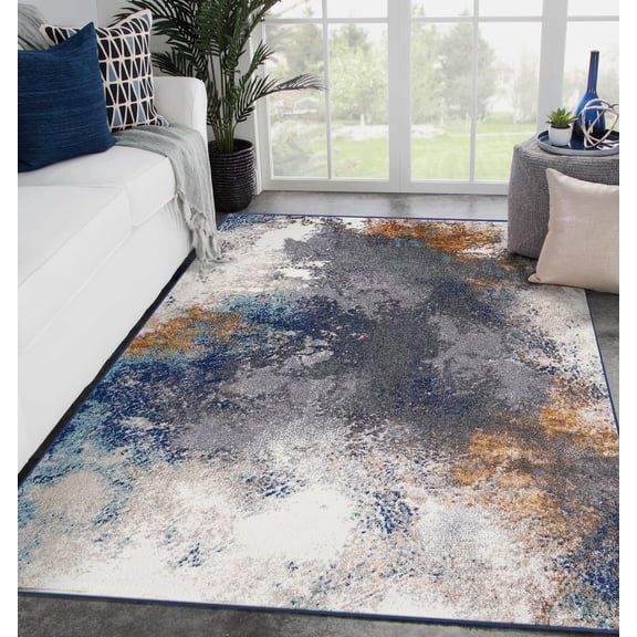 Luxe Weavers Beverly Collection 8445 Blue 9x12 Modern Abstract Area Rug