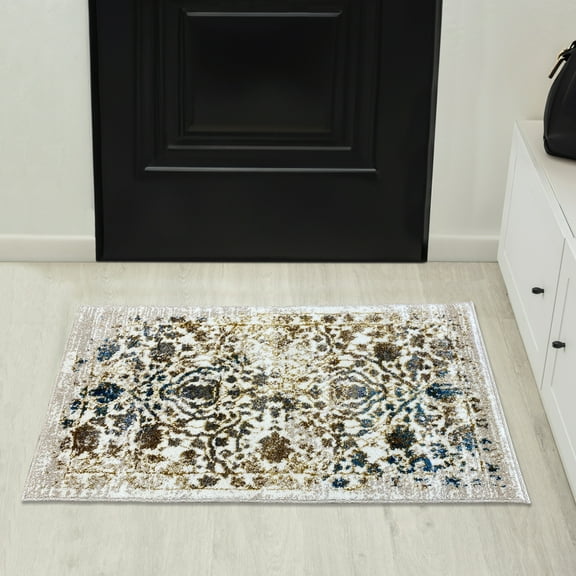 Luxe Weavers Beverly Collection Distressed Floral Area Rug 6495 Cream 2x3