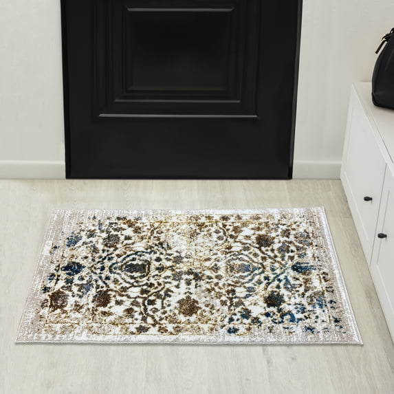 Luxe Weavers Beverly Collection Distressed Floral Area Rug 6495 Cream 2x3